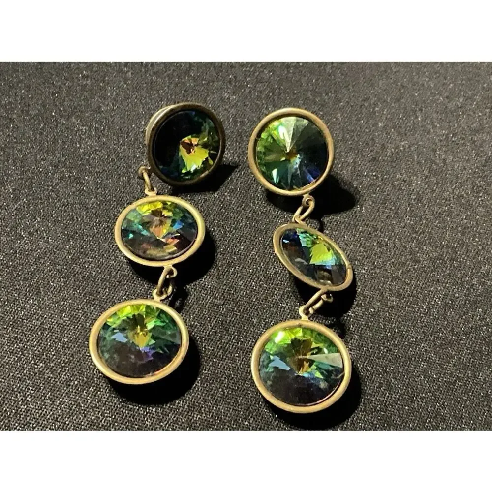 Vintage Gold Tone Watermelo Post Kaleidoscope Earrings